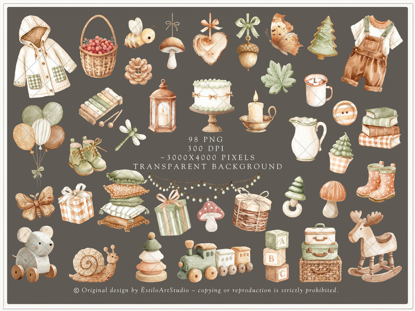 Woodland Atelier - Clipart, Forest Nursery, Plush Animals, Woodland Toys, Baby Shower, Heirloom | 98 PNG