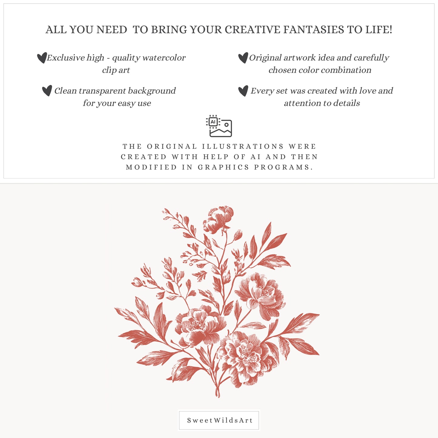 Romantic Classics - Floral Arrangements Clipart, Rose Bouquets, Valentine's Day, Hearts | 24 JPEG