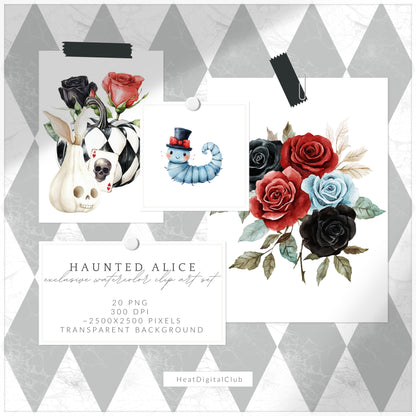 Haunted Alice - Floral Arrangements Clipart, Halloween Wonderland, Pumpkins | 20 PNG