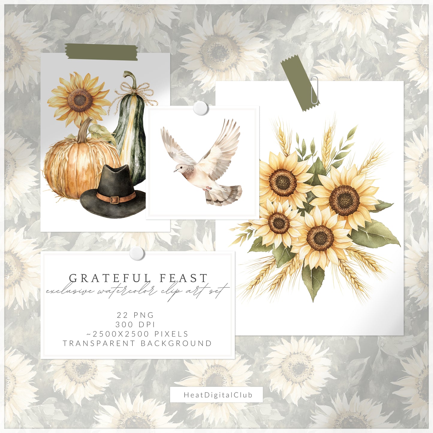 Grateful Feast - Floral Arrangements, Sunflower, Fall, Pumpkin, Autumn Harvest | 22 PNG