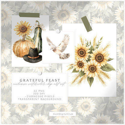 Grateful Feast - Floral Arrangements, Sunflower, Fall, Pumpkin, Autumn Harvest | 22 PNG
