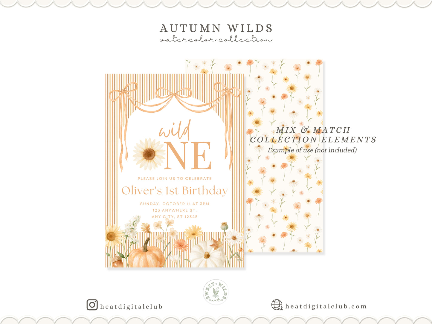 Fall Wilds - Watercolor Flowers Clipart, Autumn Meadow Floral,  Baby Shower Elements | 70 PNG/JPEG