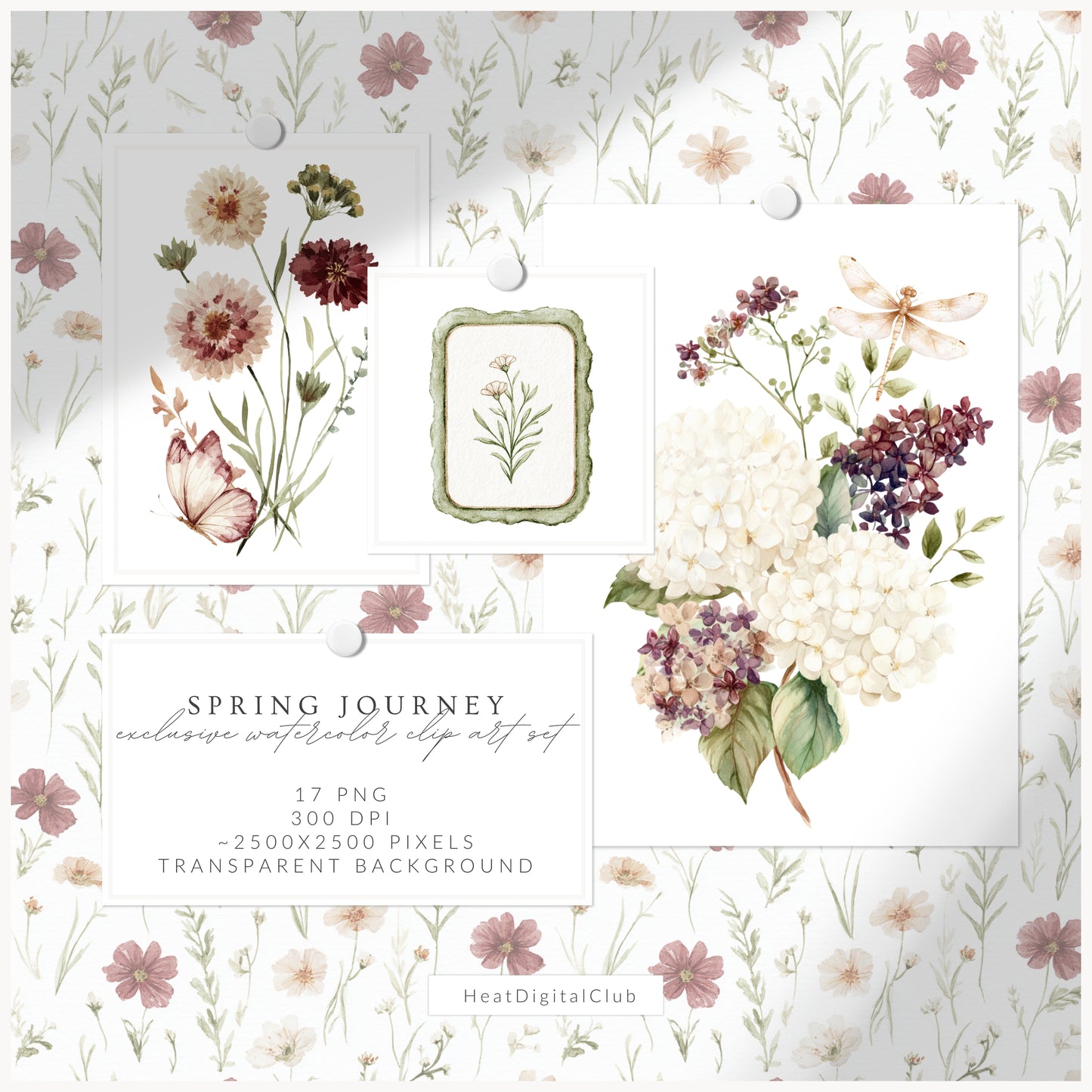 Spring Journey - Floral Arrangements  Clipart, Botanical, Elegant English Spring Flowers, Soft Wildflowers | 17 PNG