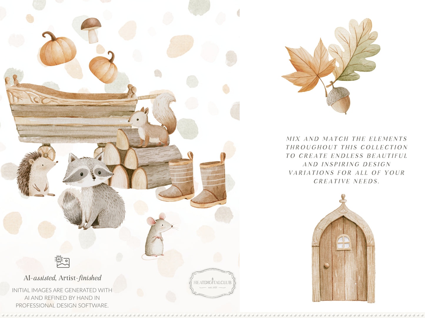 Little Forest - Watercolor Woodland Clipart & Seamless Patterns Bundle, Kids Nursery Graphics | 67 PNG/JPEG