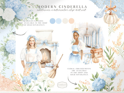 Modern Cinderella - Clipart, Cottagecore Clip Art, Fantasy, Cinderella Clipart, Fairytale | 60 PNG