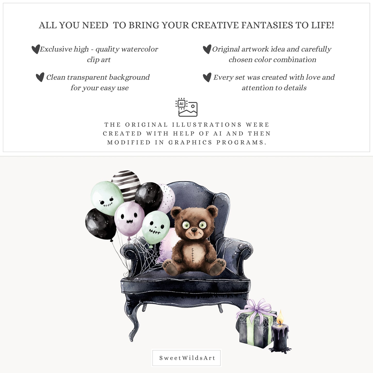 Bootiful Things - Cute Halloween Clipart, Spooky, Witch , Ghosts, Mummy | 70 PNG