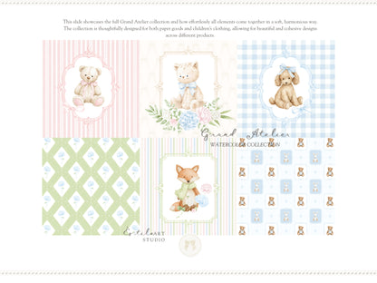 Grand Atelier - Bundle, Baby Clipart, Floral, Seamless Patterns, Vintage Toys, Grandmillennial Nursery | 148 PNG/JPEG