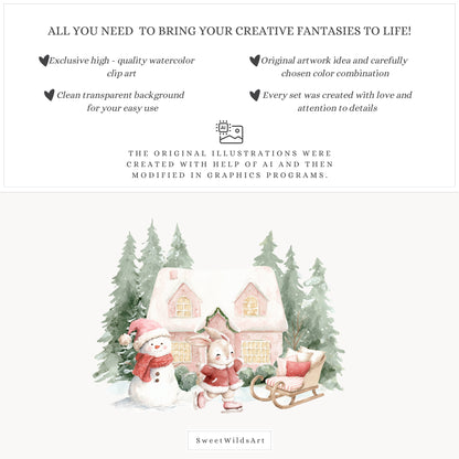 Holly Jolly - Christmas Clipart, Cute Holiday Baby Animals, Kids Holiday | 60 PNG