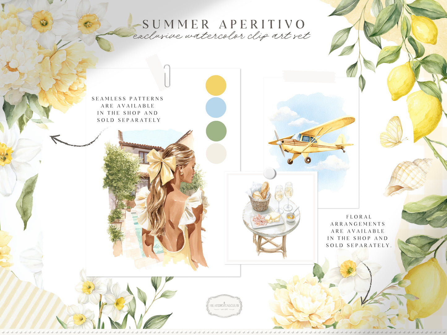 Summer Aperitivo - Italian Lemon Clipart, Limoncello Aesthetic, Citrus, Mediterranean Travel | 60 PNG