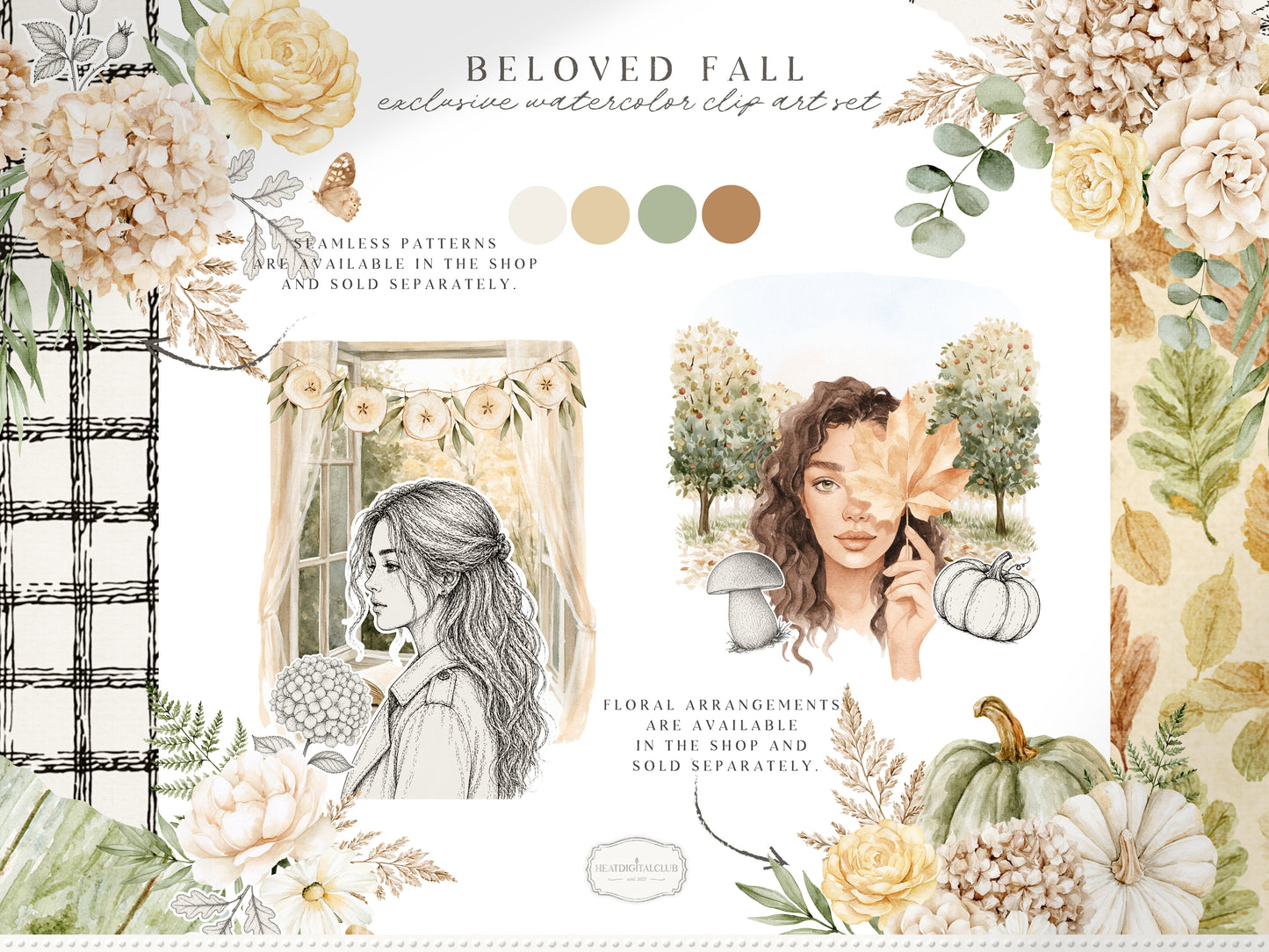 Beloved Fall - Autumn Clipart, Cozy Fall Elements, Pumpkin Clipart, Cottage Fall | 60 PNG