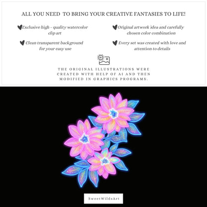 Glowlloween - Neon Halloween Floral Arrangements, Glowing Pumpkin, Flowers | 22 PNG