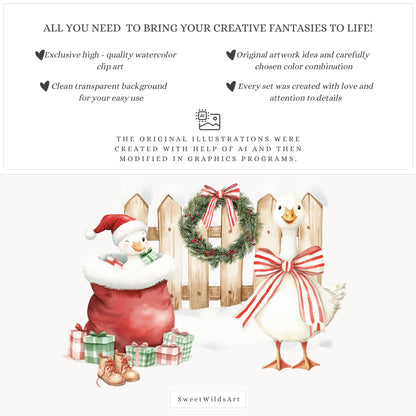 Goosemas Joy -Clipart, Cute Silly Christmas, Holiday Baby Geese, Baby Shower | 68 PNG