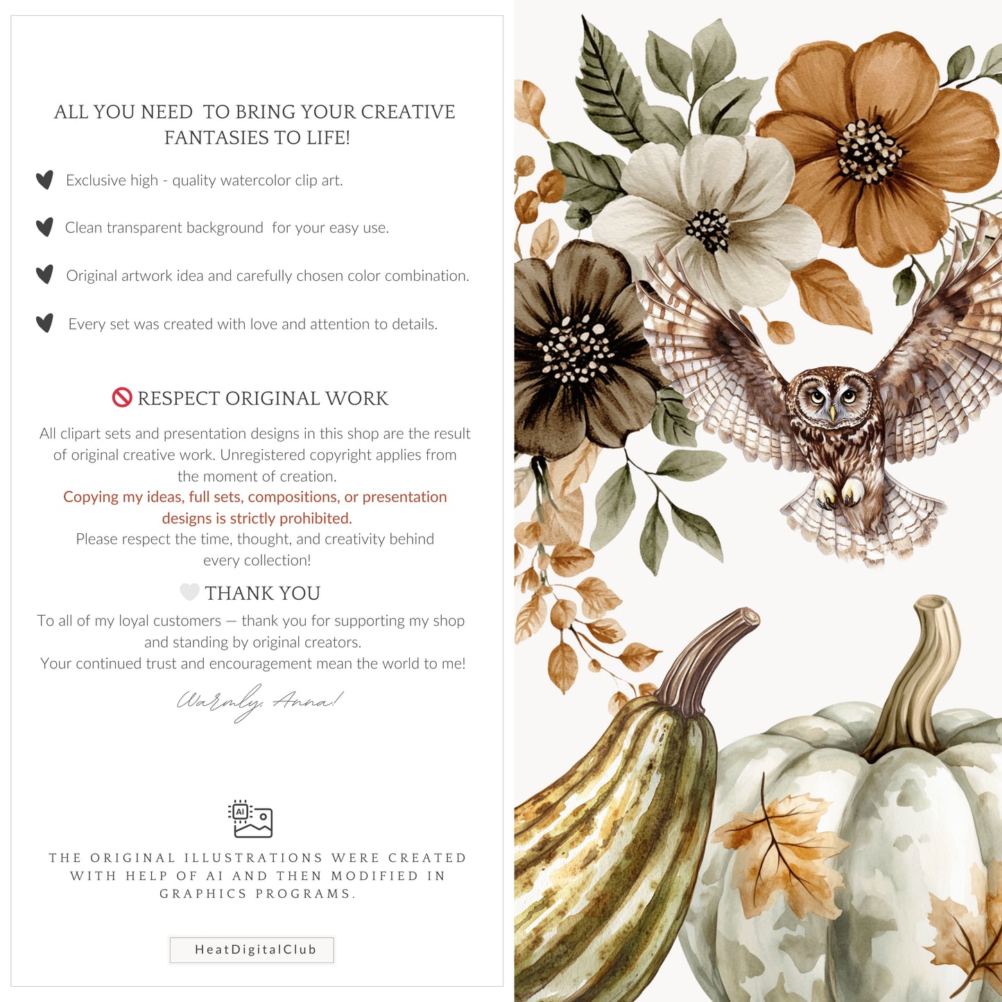 Autumn Gallery - Floral Arrangements Clipart, Fall, Green Beige, Pumpkins | 25 PNG