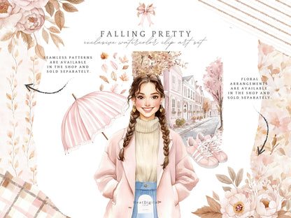 Falling Pretty - Fall Clipart, Autumn, Pink Pumpkins, Coquette | 60 PNG