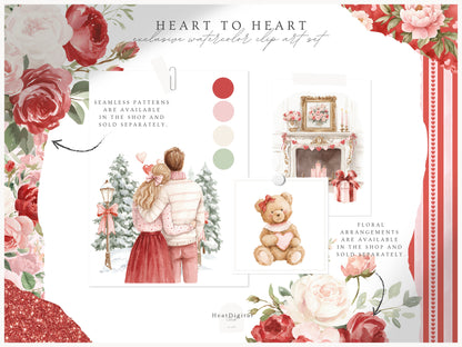 Heart to Heart - Valentine's Day Clipart, Cute Animals, Hearts, Bows, Romantic Love | 70 PNG