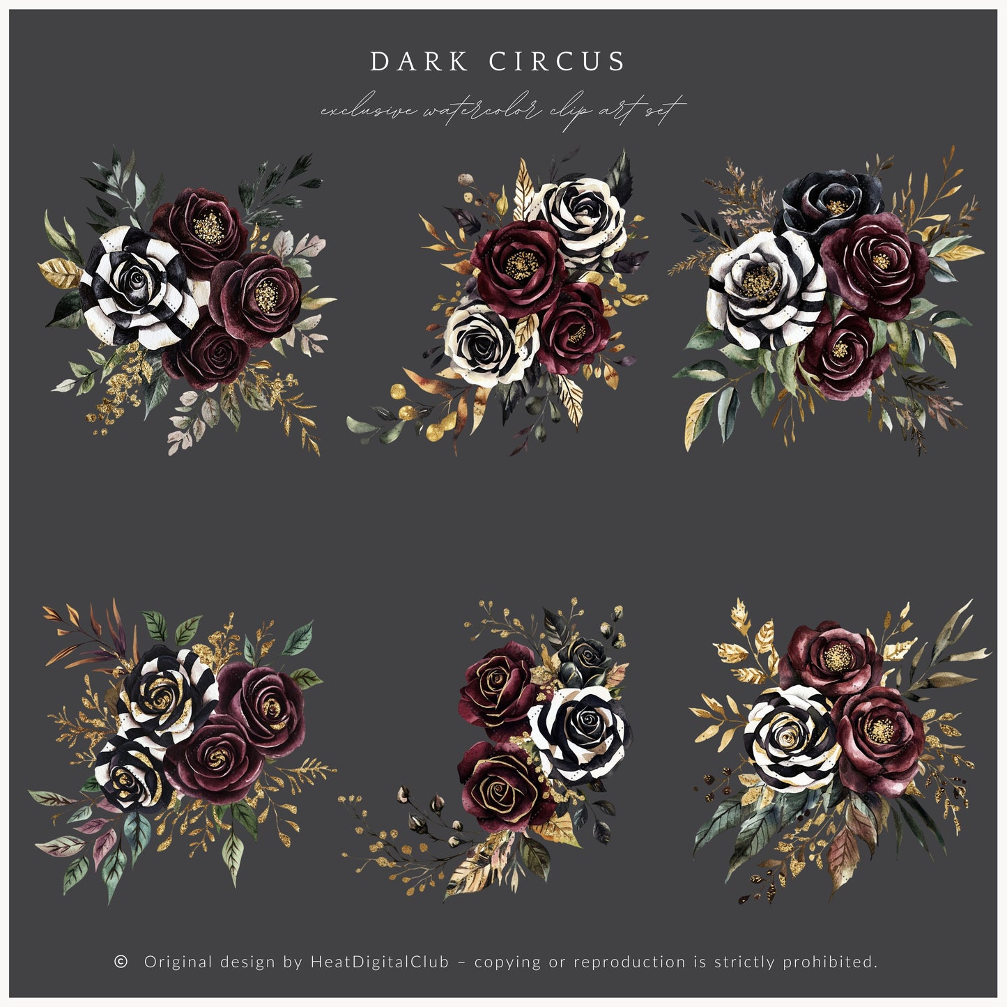 Dark Circus - Floral Arrangements Clipart, Gothic Rose, Halloween Bouquets | 12 PNG