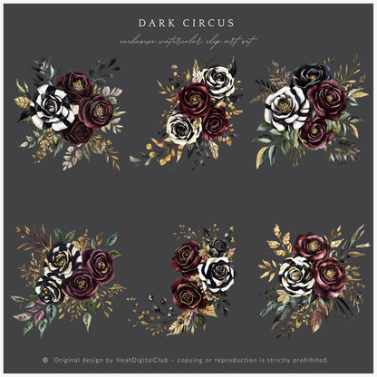Dark Circus - Floral Arrangements Clipart, Gothic Rose, Halloween Bouquets | 12 PNG