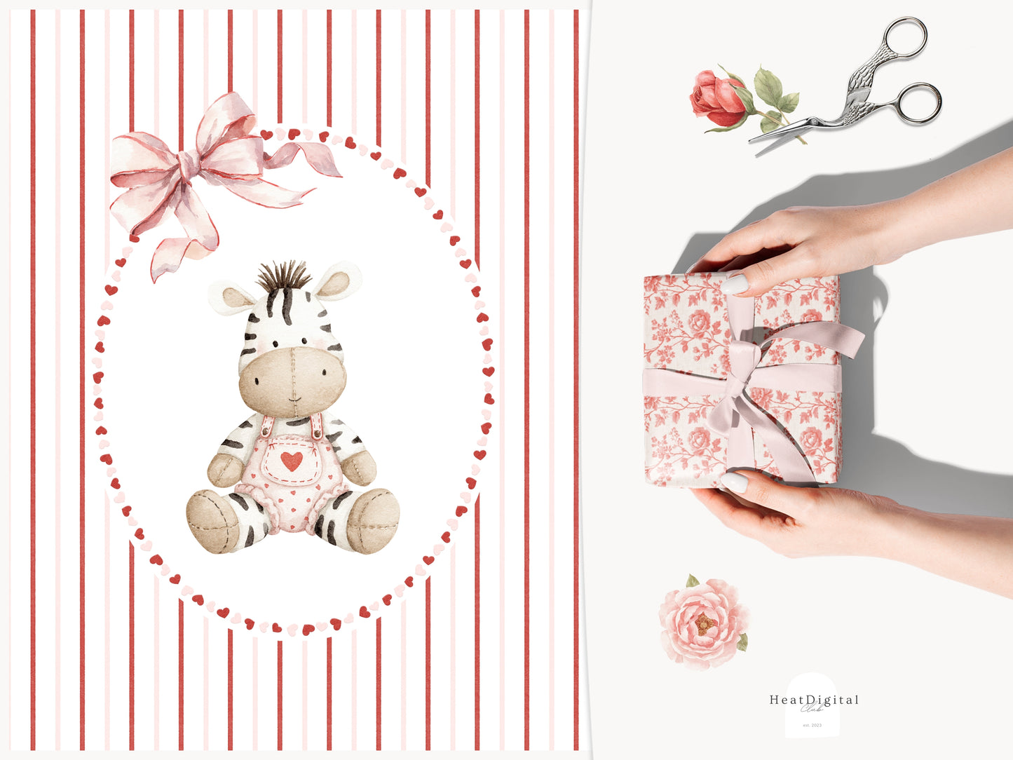 Romantic Atelier - Valentine’s Day Clipart, Cute Vintage Toys, Pink Red Nursery, Love Clipart | 90 PNG/JPEG