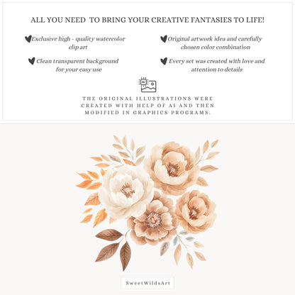 Autumn Season - Floral Arrangements, Fall Bouquets, Beige, Rustic Pumpkins | 25 PNG