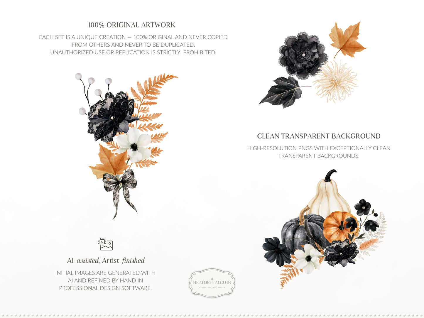 Fall After Dark - Floral Arrangements Clipart, Dark Coquette Floral, Moody Autumn Florals | 40 PNG