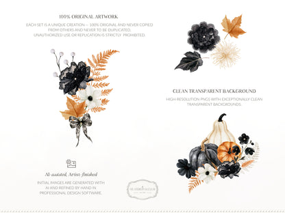 Fall After Dark - Floral Arrangements Clipart, Dark Coquette Floral, Moody Autumn Florals | 40 PNG