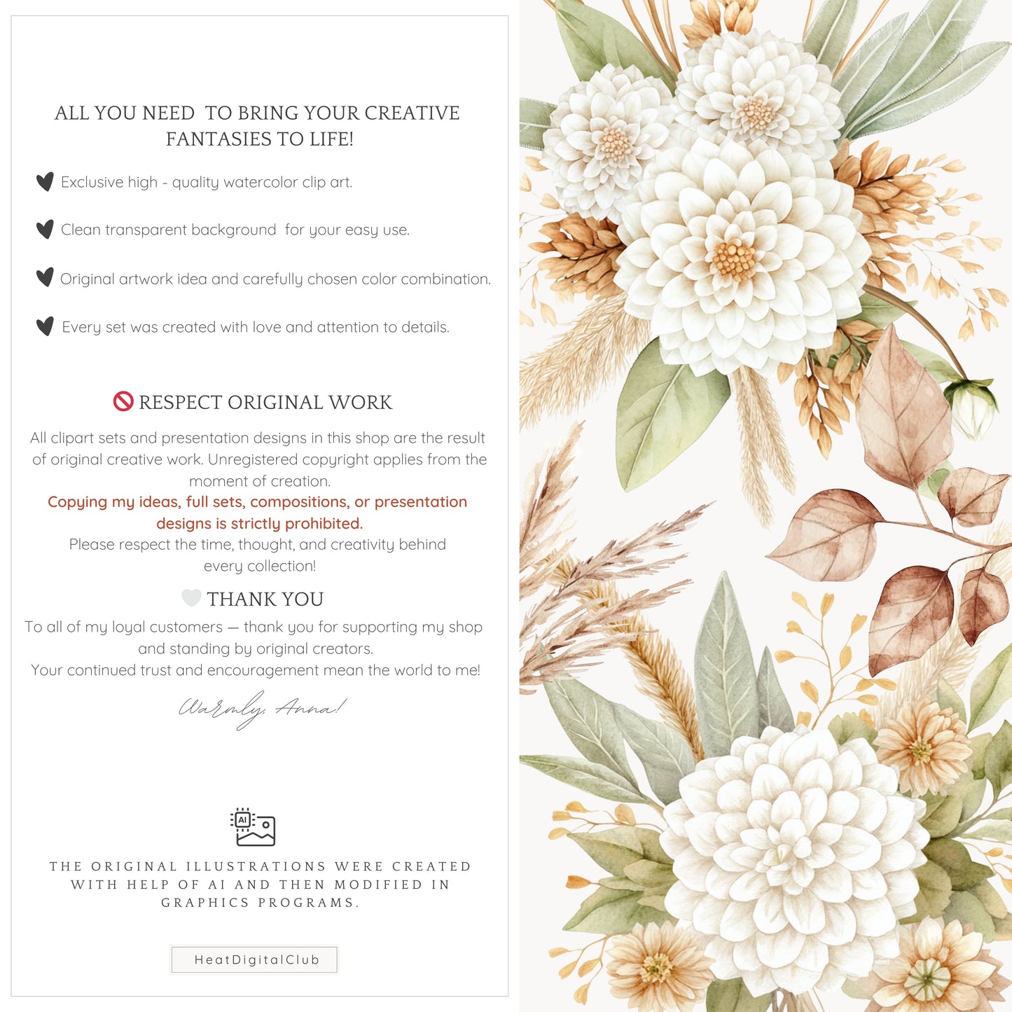 September End - Floral Arrangements Clipart, Dahlias, Sage, Pumpkins | 25 PNG