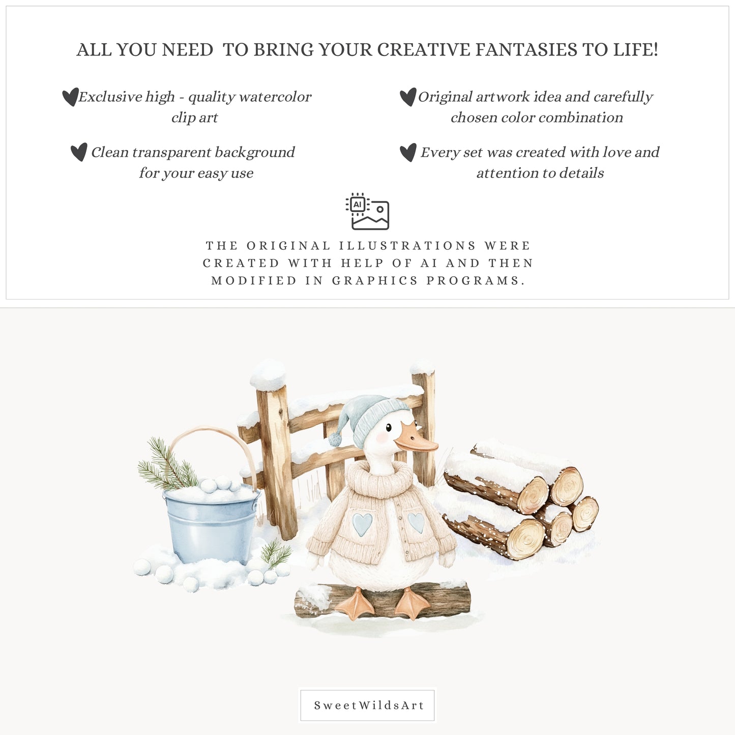 Winter Geese - Clipart, Cute Silly Goose, Cozy Animals, Baby Goose, Baby Shower | 60 PNG