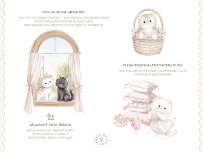 Sweet Coquettes - Kitten Clipart, Cute Pink Cats, Coquette Nursery, Baby Girl Graphics, Ballet Cat | 60 PNG