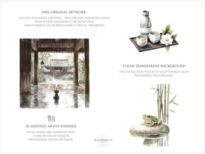 Rainy Kyoto - Japanese Aesthetic Clipart, Cozy Rainy City, Kyoto Travel, Japan | 60 PNG