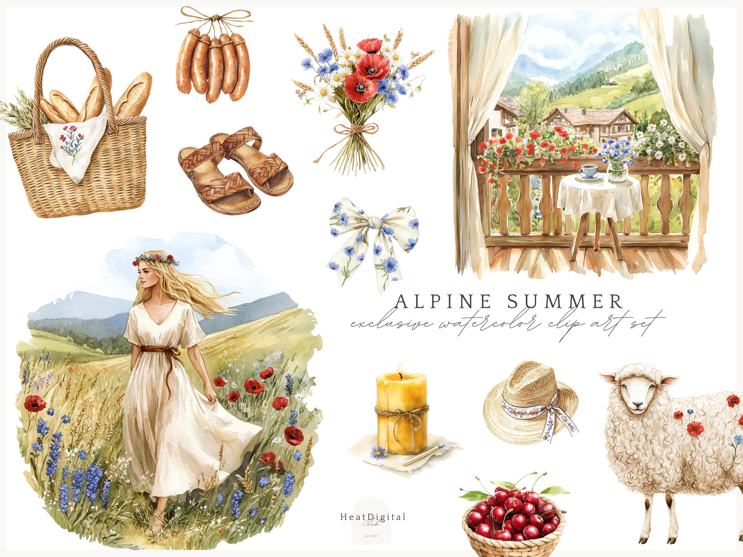 Alpine Summer -  Bavarian Cottage, Summer Clipart, Rustic Countryside | 60 PNG