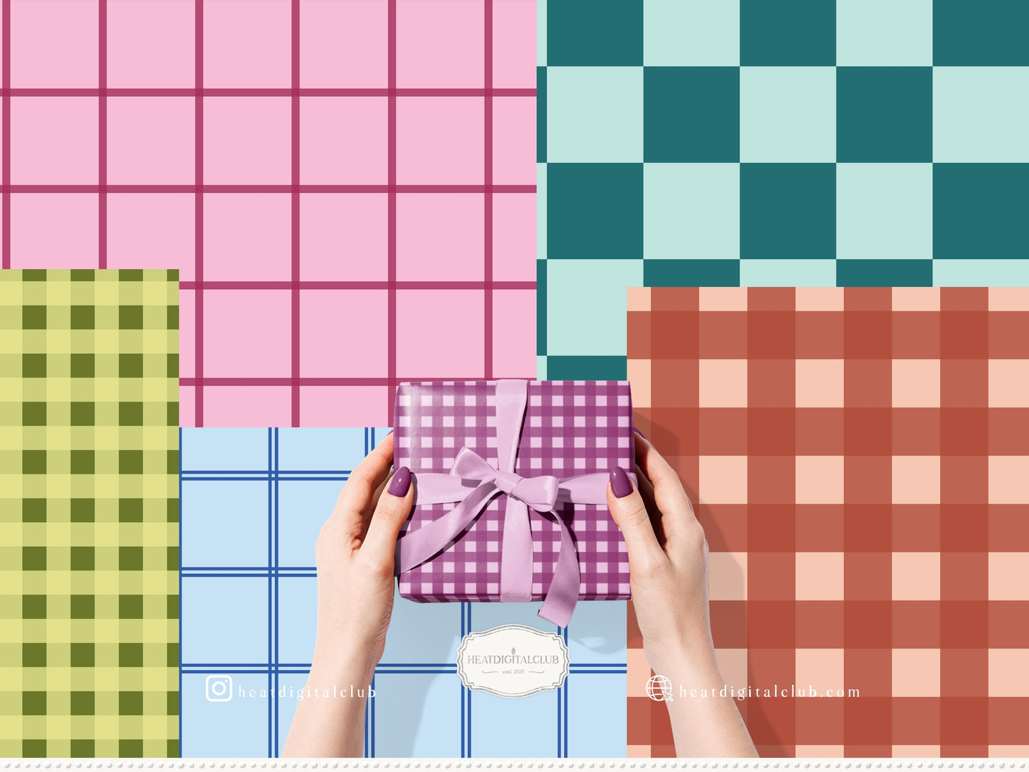 Dopamine Checks - Colorful Modern Plaid Seamless Patterns, Paper Collection | 90 JPEG