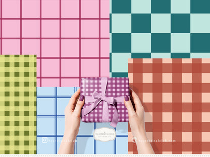 Dopamine Checks - Colorful Modern Plaid Seamless Patterns, Paper Collection | 90 JPEG