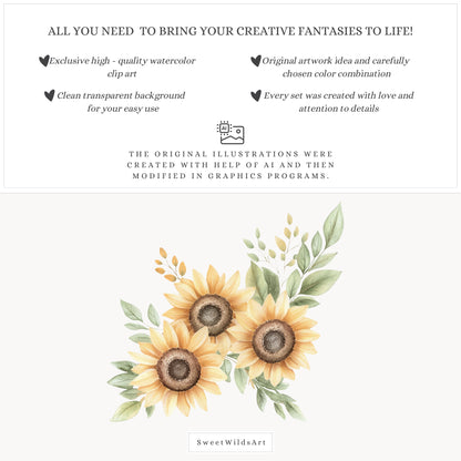 Goose Farm - Floral Arrangements Clipart, Sunflower, Autumn  Elements, Country