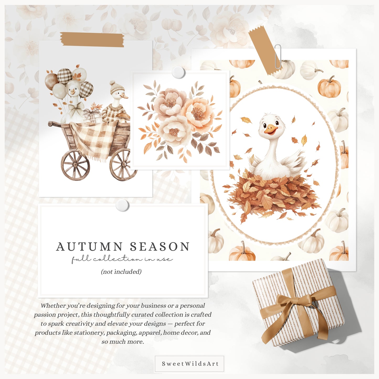 Autumn Season - Floral Arrangements, Fall Bouquets, Beige, Rustic Pumpkins | 25 PNG