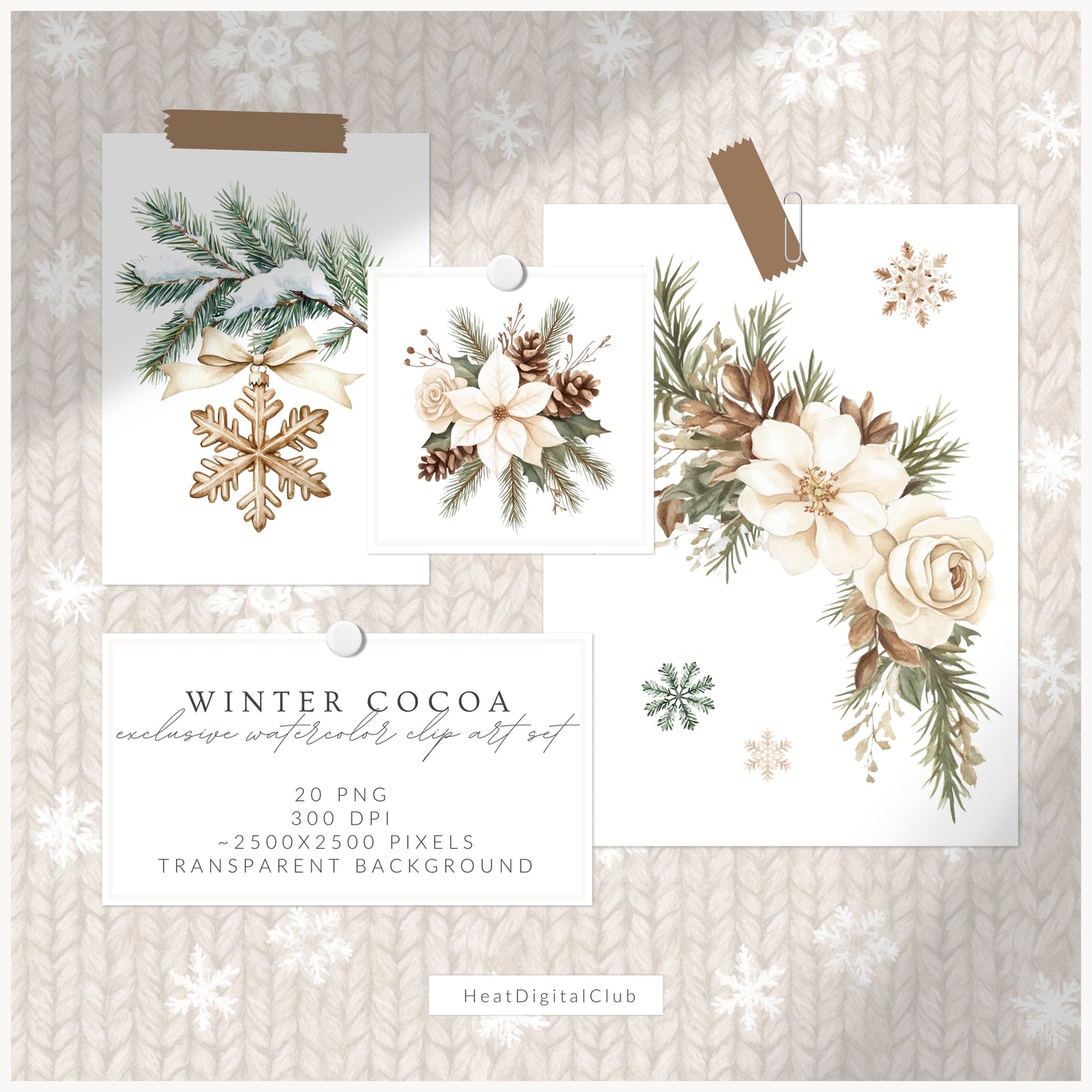 Winter Cocoa - Floral Arrangements Clipart, Elegant Flowers & Christmas Ornaments | 23 PNG