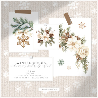 Winter Cocoa - Floral Arrangements Clipart, Elegant Flowers & Christmas Ornaments | 23 PNG
