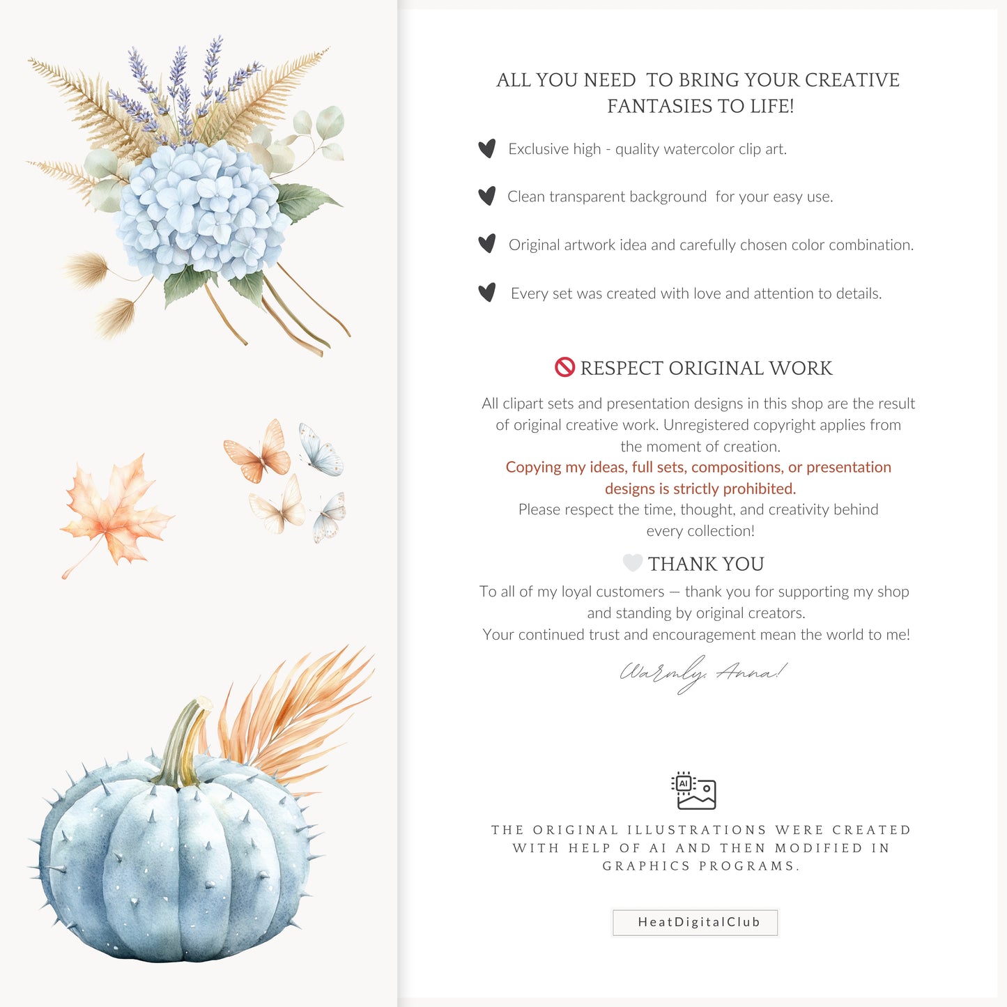 Autumn Shore - Floral Arrangements Clipart, Coastal, Hydrangea, Pumpkins | 25 PNG