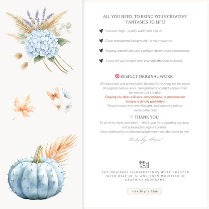 Autumn Shore - Floral Arrangements Clipart, Coastal, Hydrangea, Pumpkins | 25 PNG