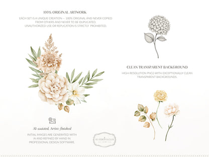 Beloved Fall - Autumn Floral Arrangements Clipart, Pumpkin Flowers, Neutral Fall Flowers, Botanical |