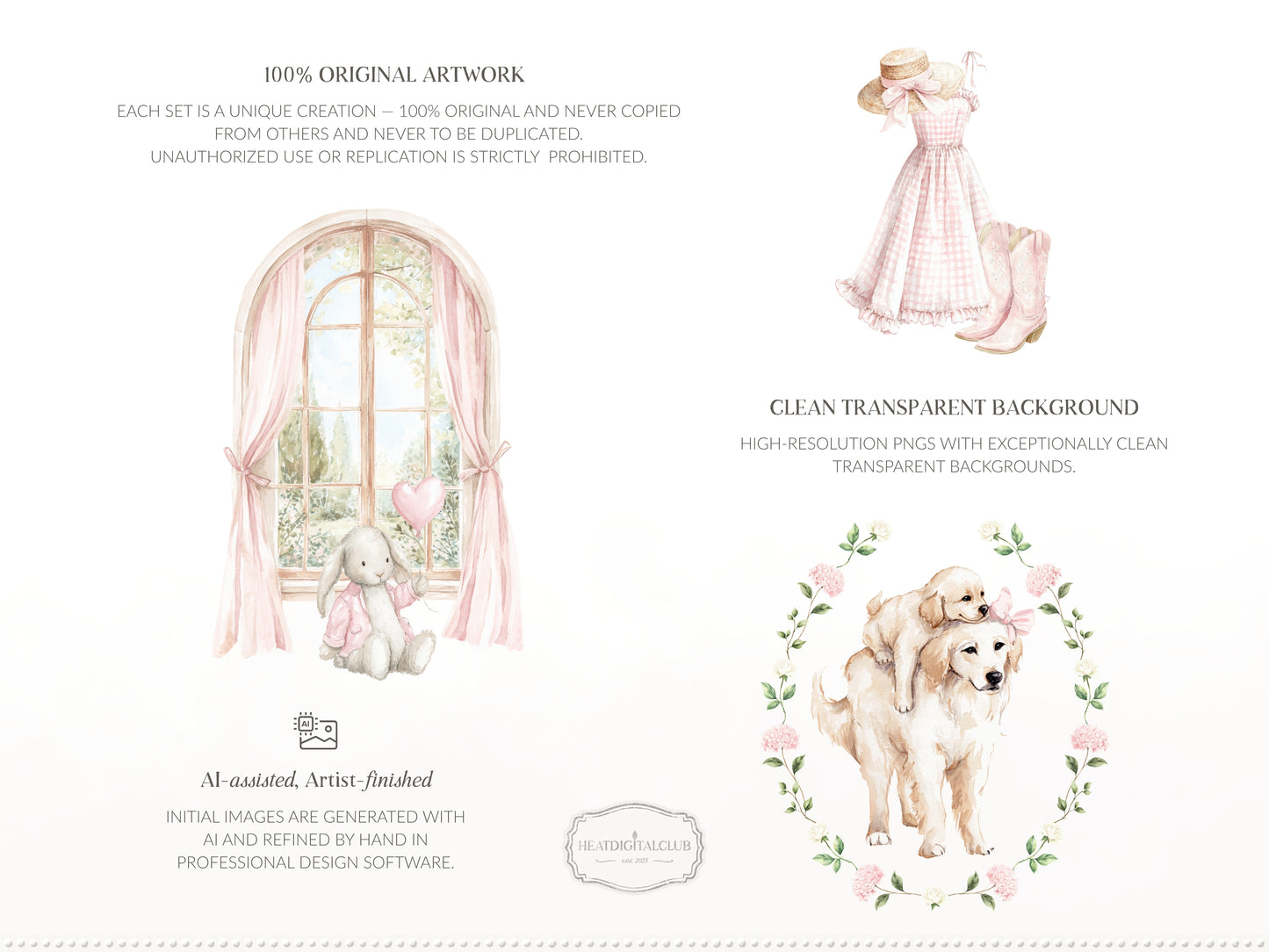 Mother's Day - Clipart, Mom & Baby, Animals, Soft Pink, Love you Mom, Feminine | 75 PNG/JPEG