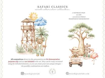 Safari Classics - Teddy Bear Clipart, Cute Jungle Animals, Baby Shower Nursery | 67 PNG