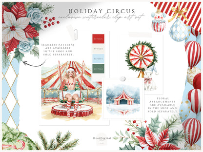 Holiday Circus - Christmas Clipart, Cute Festive Animals, Holiday Carnival  | 62 PNG