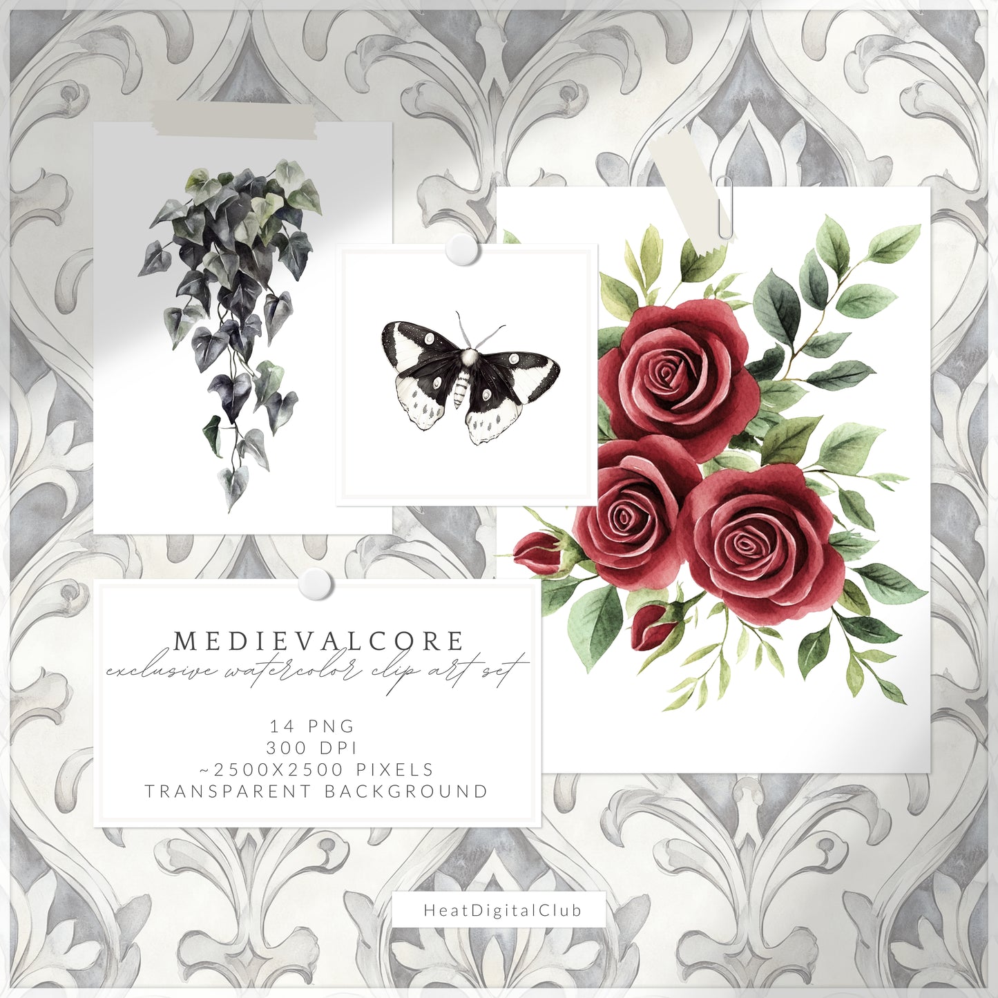 Medievalcore - Floral Arrangements, Red Rose Clipart, Gothic Floral | 14 PNG