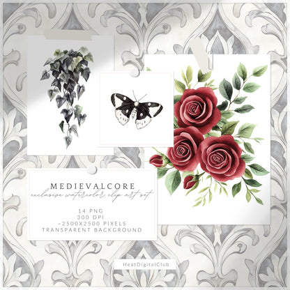 Medievalcore - Floral Arrangements, Red Rose Clipart, Gothic Floral | 14 PNG