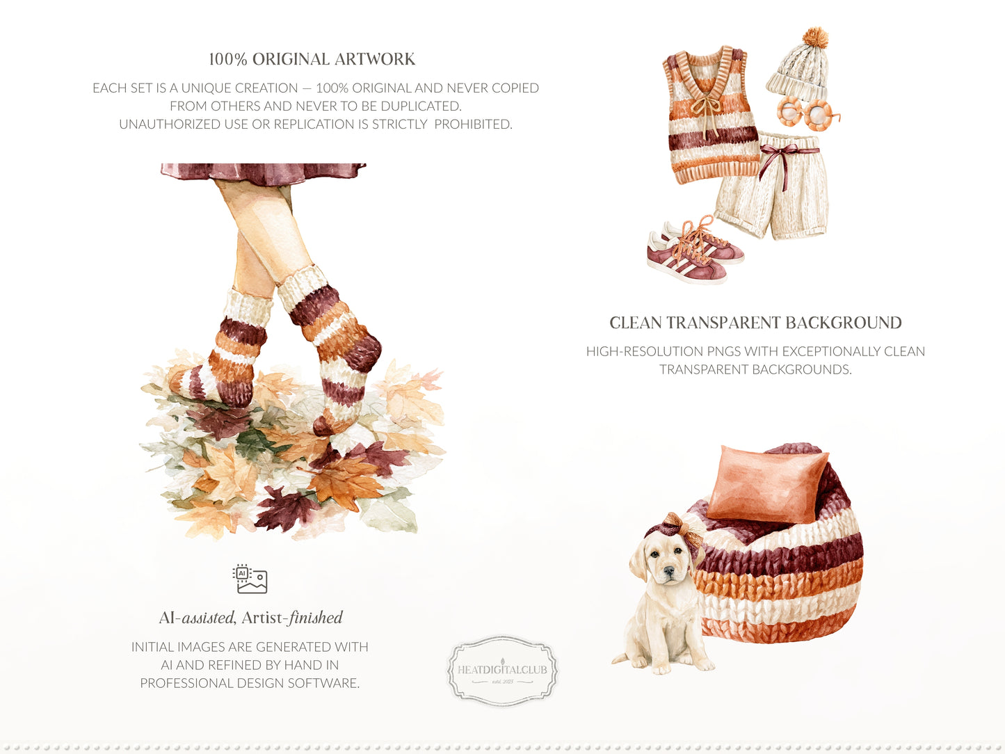 Knitted Fall - Clipart, Cozy Autumn Clipart, Pumpkin Aesthetic, Fall Cottagecore | 60 PNG