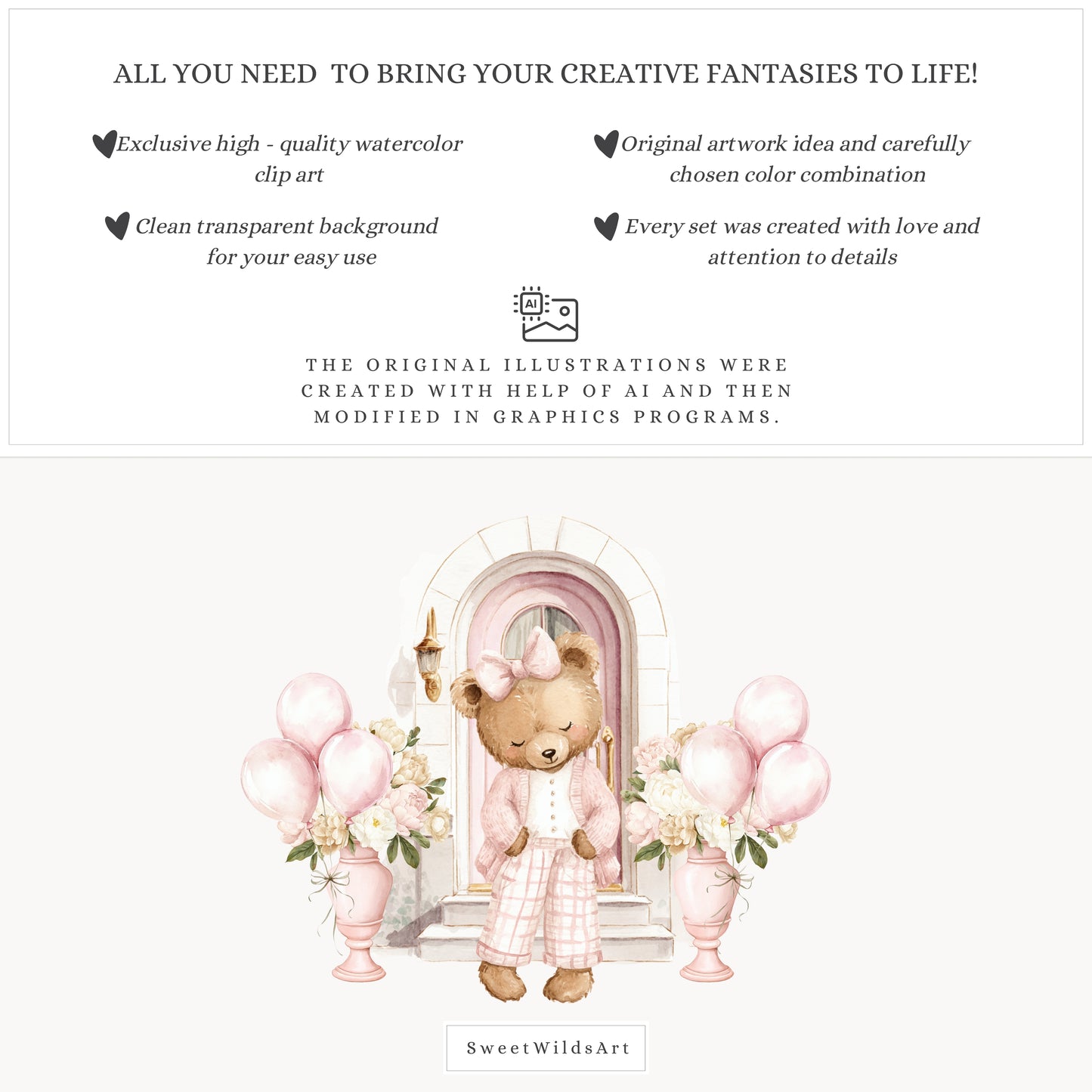 Little Coquettes - Teddy Bear Clipart Set, Pink Nursery, Ballet Bear, Grandmillennial | 60 PNG