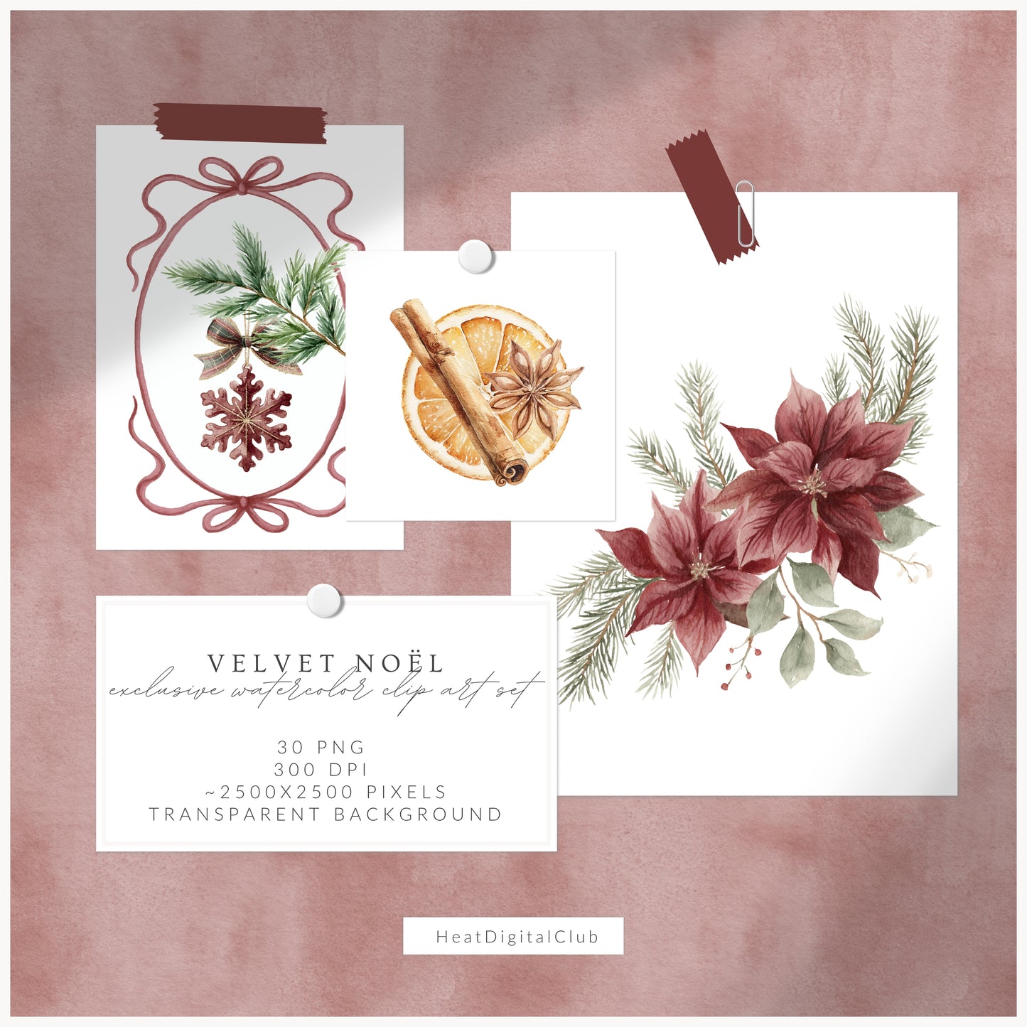 Velvet Noël - Christmas Floral Arrangements, Poinsettia Bouquets, Holiday Greenery | 30 JPEG