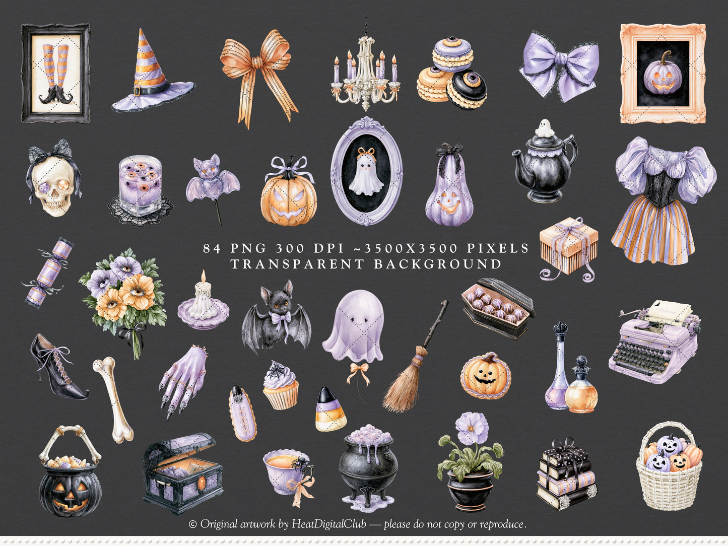 Witching Hour - Watercolor Halloween Clipart & Seamless Patterns Bundle, Spooky Witch Graphics | 94 PNG/JPEG