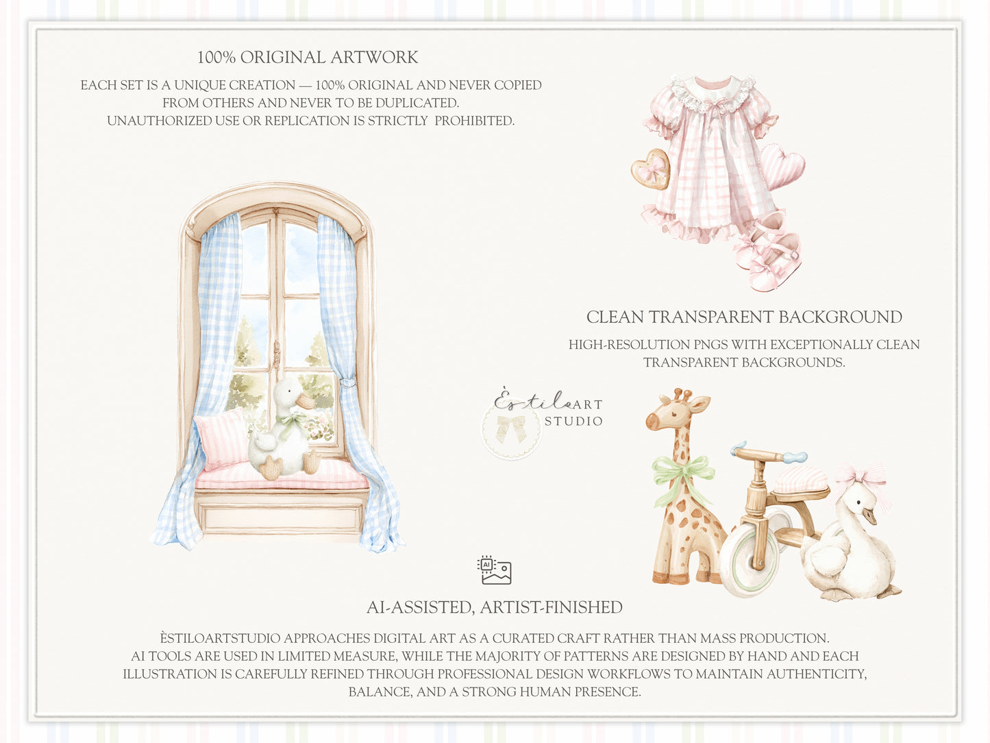 Grand Atelier - Baby Nursery Clipart, Vintage Toys, Teddy Bear, Bunny, Pastel Baby Shower, Grandmillennial | 78 PNG