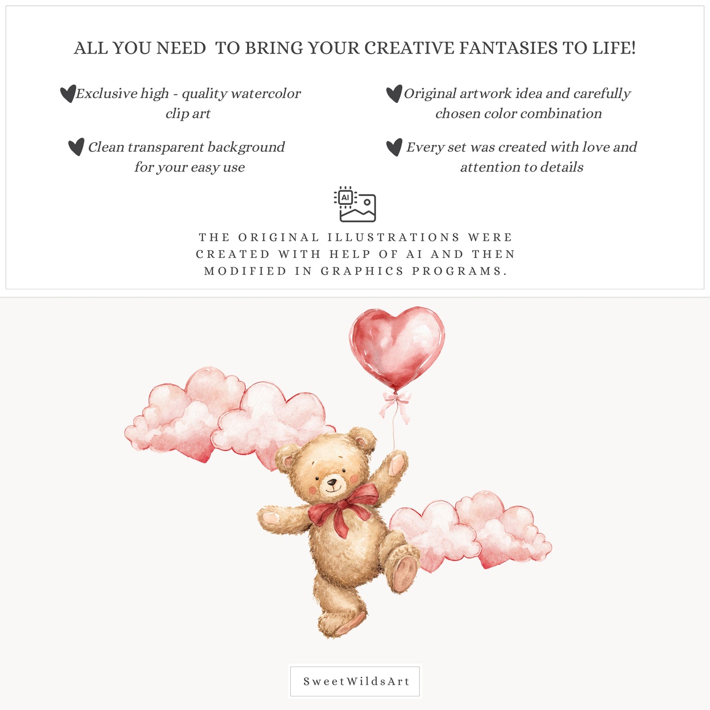 Romantic Classics - Teddy Bears Clipart, Valentine's Day, Love, Baby Shower, Nursery| 65 PNG